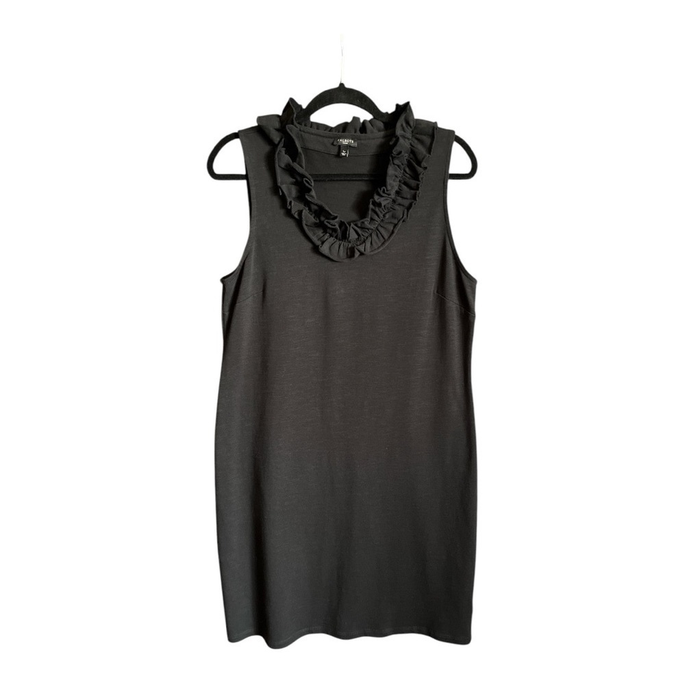 Talbots Black Ruffle Neck Sleeveless Cotton Sheath Dress